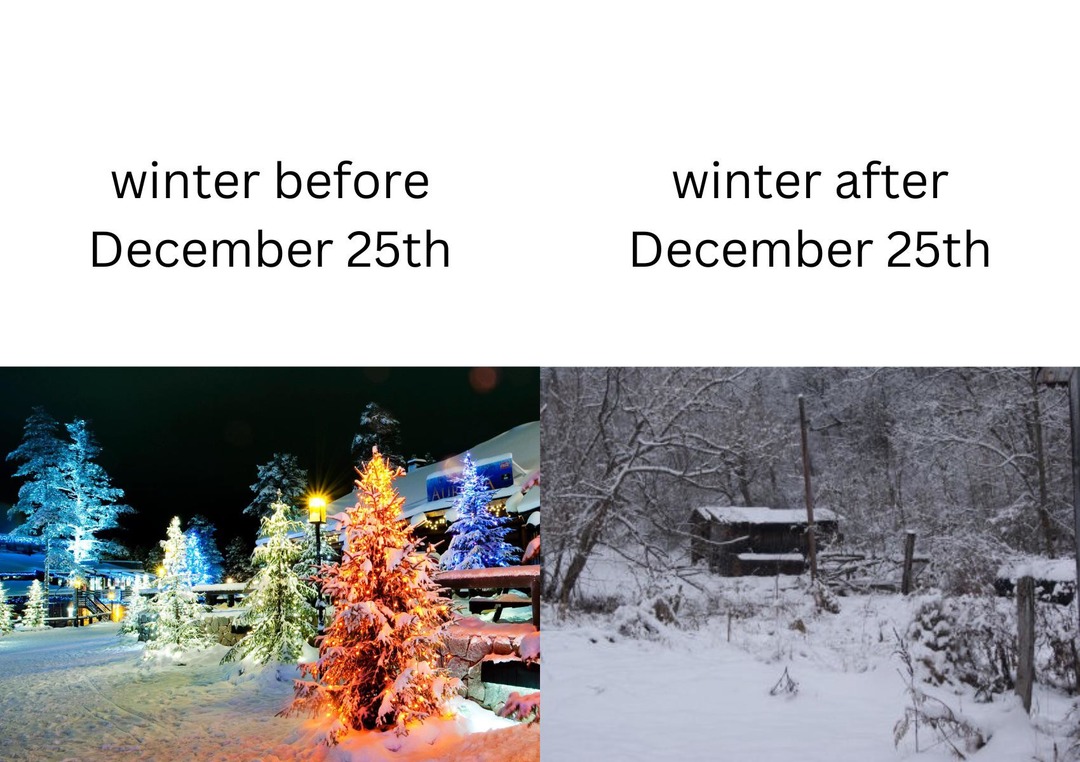 Winter before and after December 25th - meme