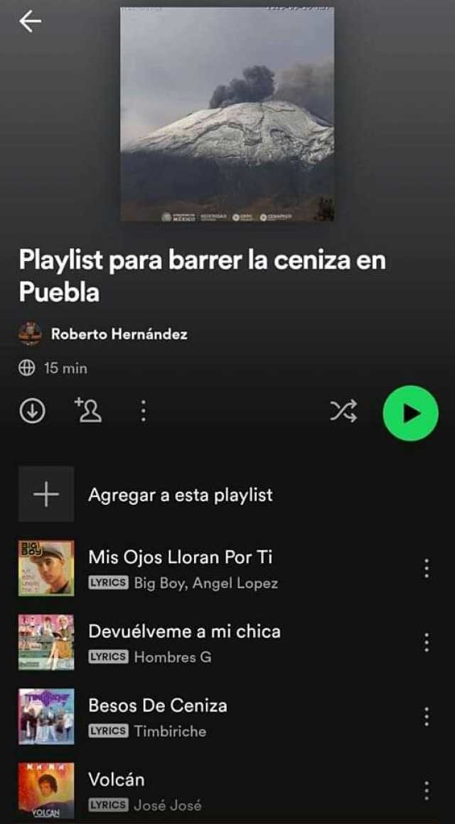 Playlist para barrer la ceniza en Puebla - meme