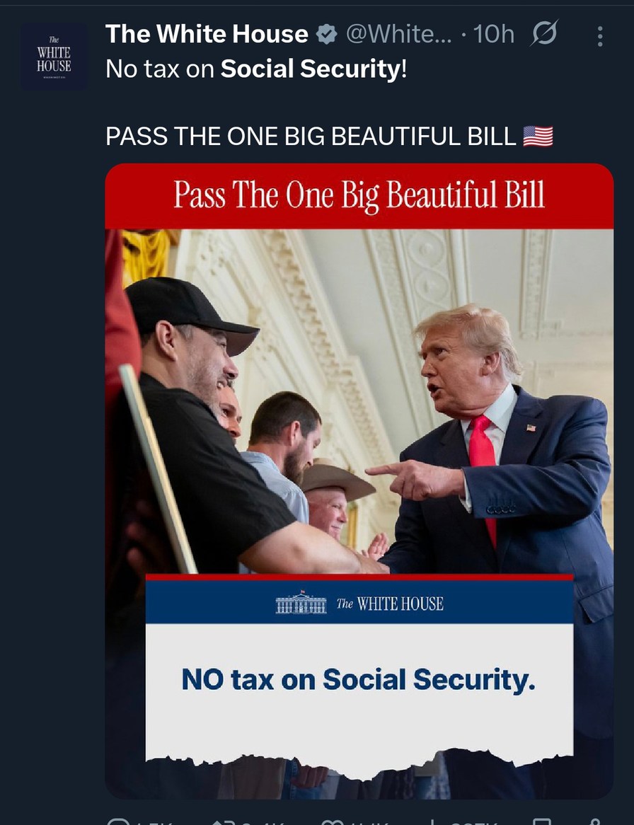 White House pushes no tax on Social Security - meme
