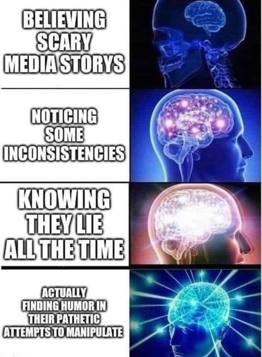 Believing the news vs. realizing they suck at lying - meme