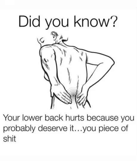 Your back hurts because karma hits harder than your gym routine - meme