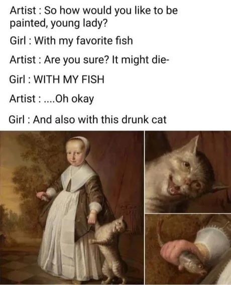 Drunk cat painting - meme