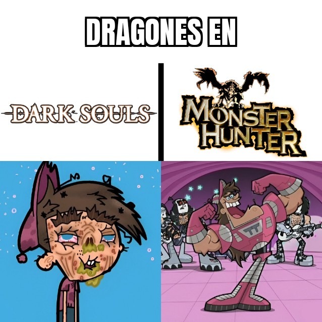 Dragones en dark souls / monster hunter - meme