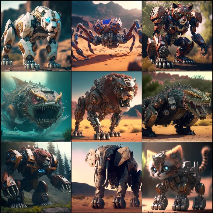ai art of different animals of the Transformers rise of the beasts movie