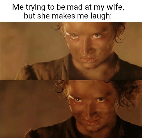 Trying to be mad at my wife - meme