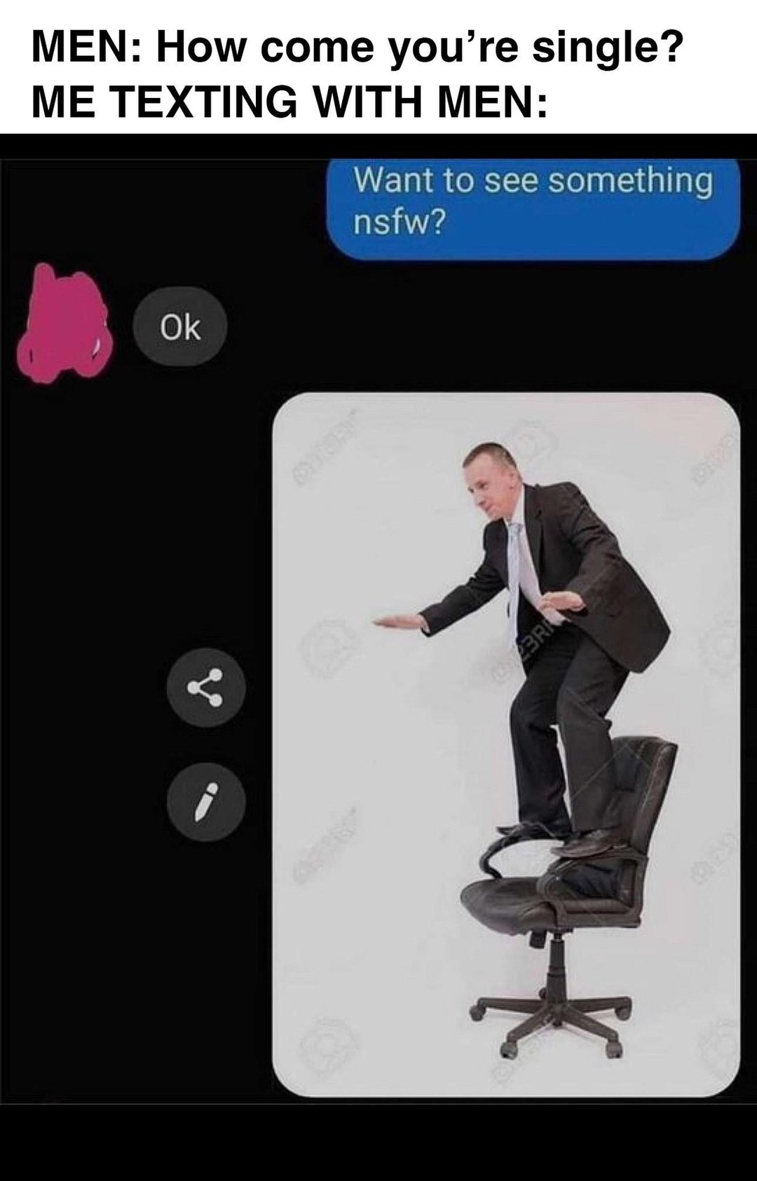 Men: why are you single? Me texting: wanna see something NSFW? - meme