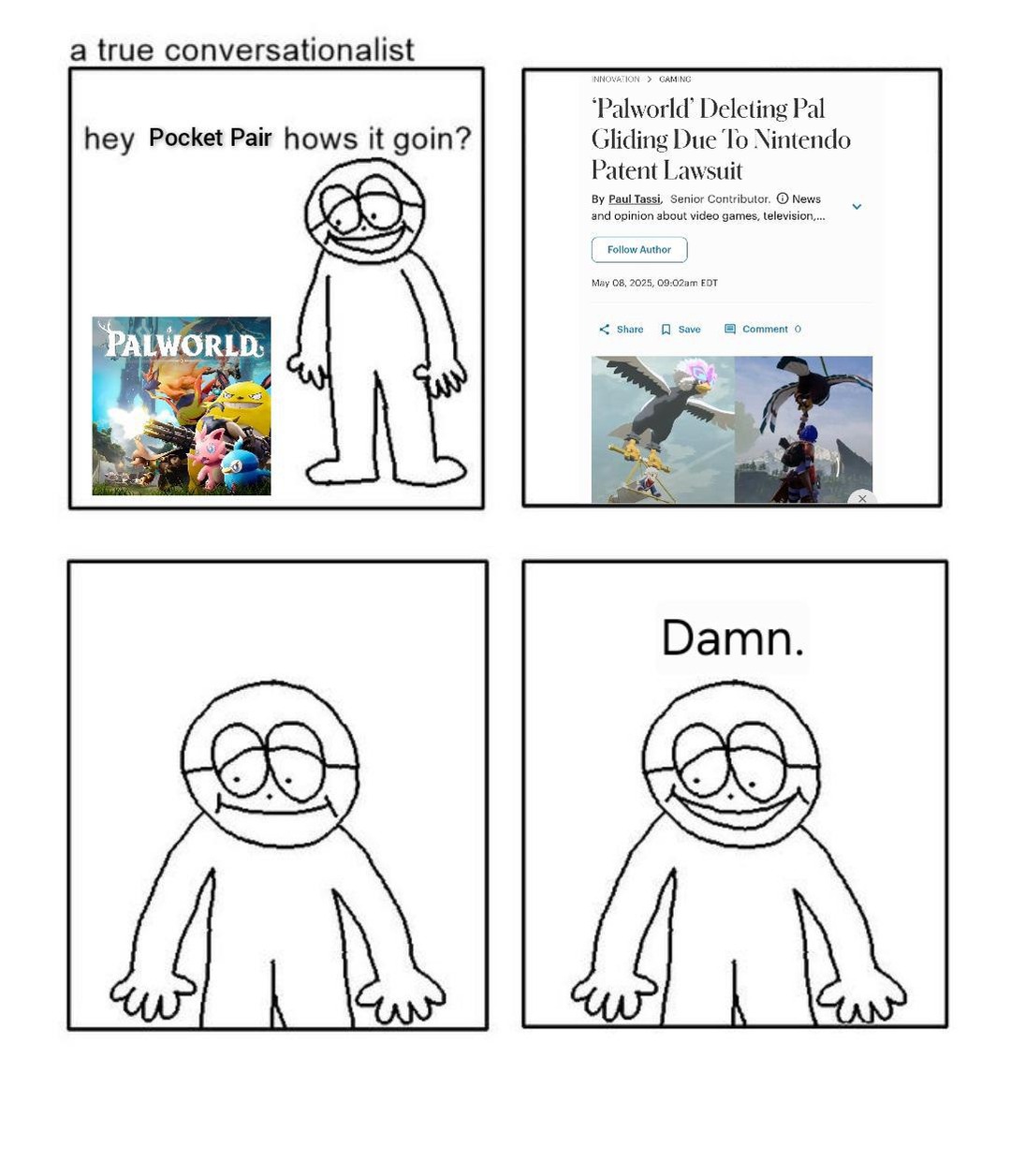 Palworld devs gliding straight into the lawsuit zone - meme