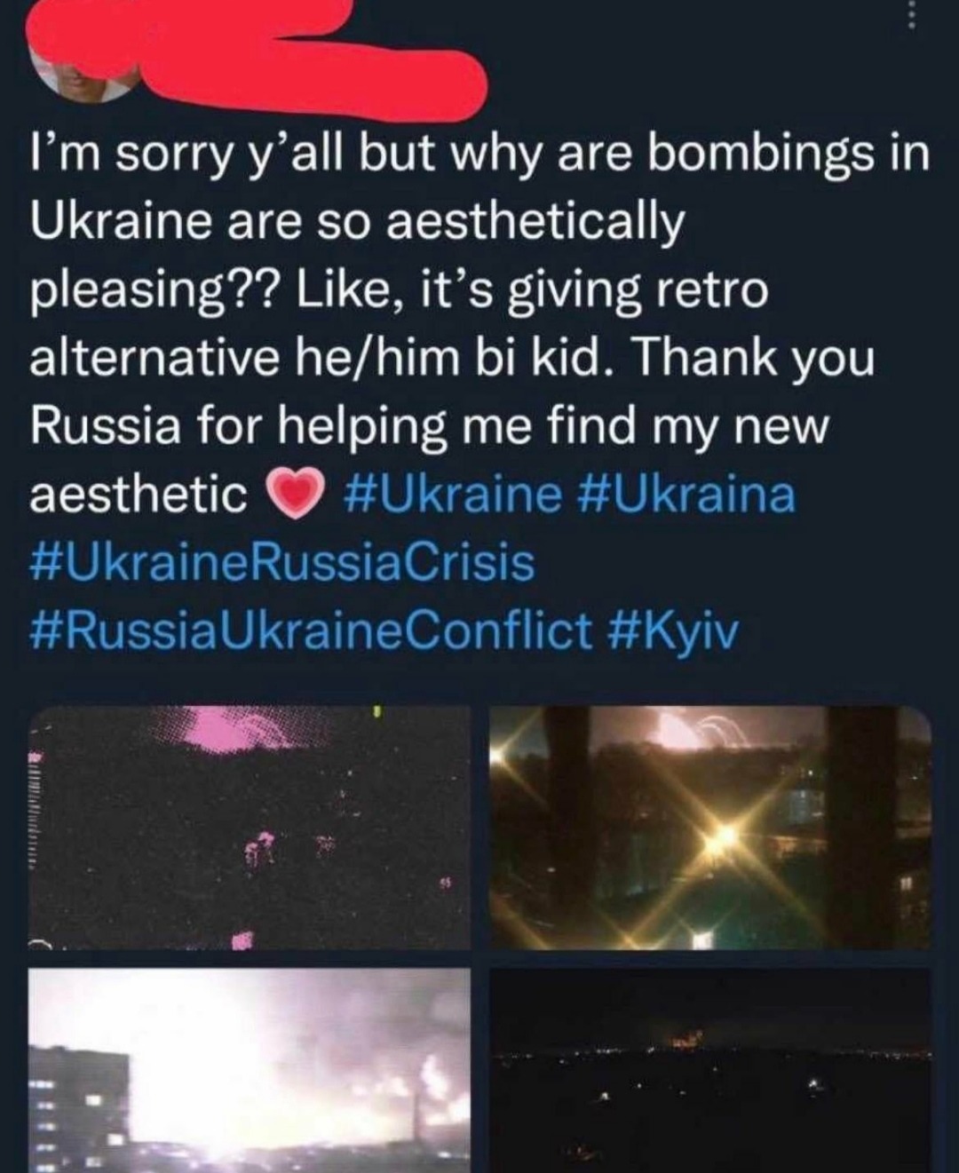 Pa quién no sepa inglés la tipa dice que las explosiones que causan las obras en Ucrania se ven asthethics o algo asi - meme