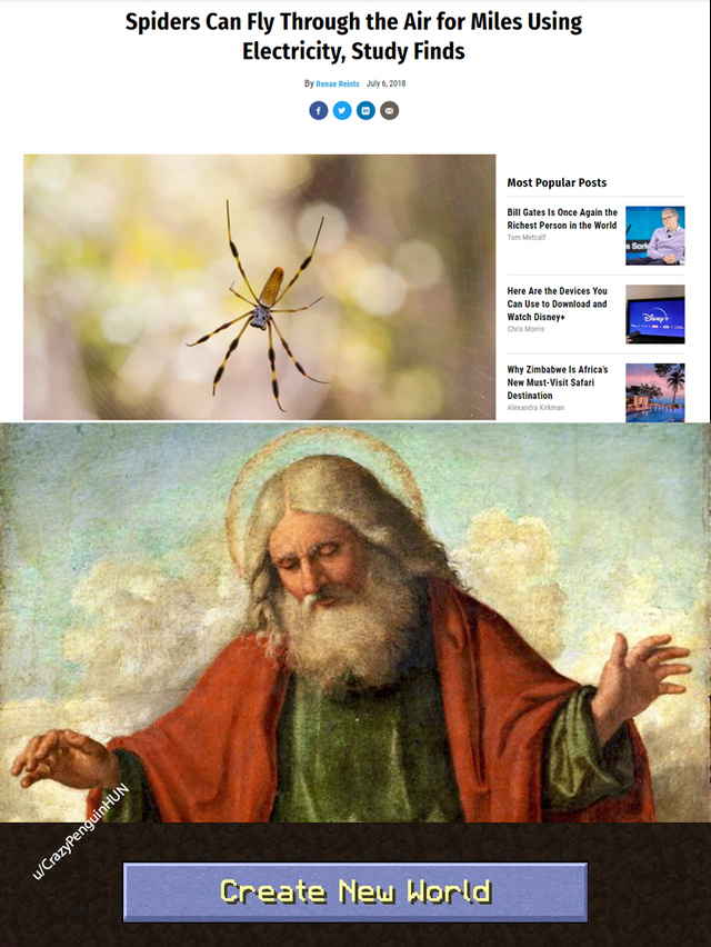 Spiders can fly through the air for miles using electricity - meme
