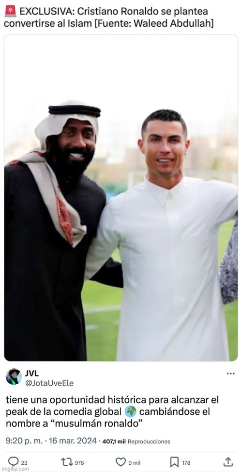 Meme de Cristiano Ronaldo convirtiendose al Islam