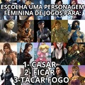 1- Samus 2- Bayonetta 3- Ellie