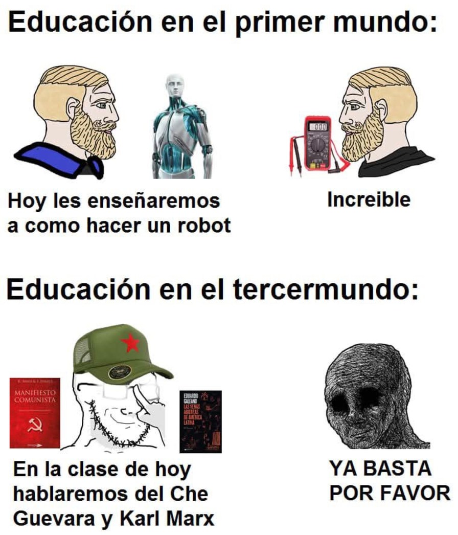 unos hacen robots, otros leen el manifiesto comunista en clase - meme