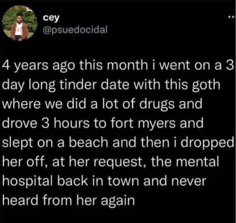 3 day long tinder date with a goth girl - meme
