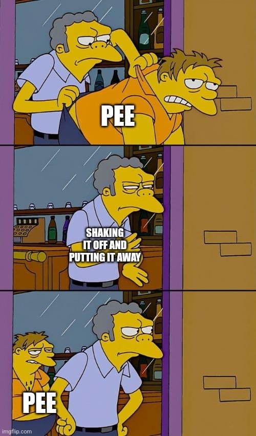 The eternal shame of pee logistics - meme