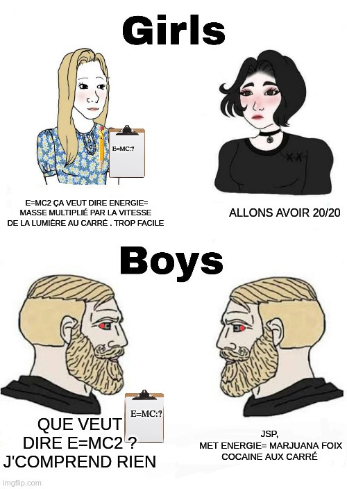 boys vs girls aux exa"men" - meme